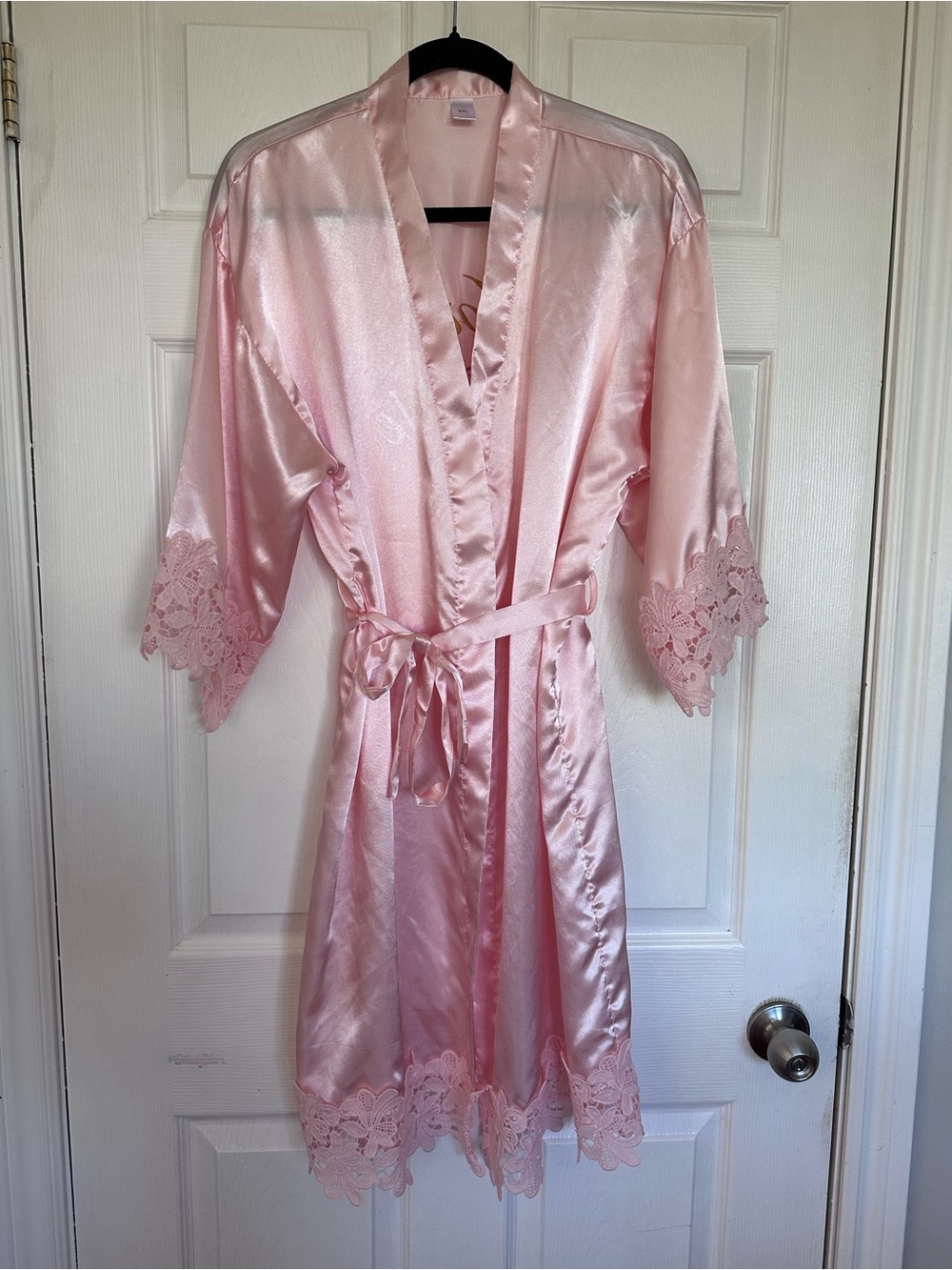 Pink Satin "Mother of the Bride" Lace Trim Robe - Picture 2 of 3